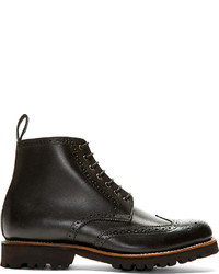Grenson Black Leather Brogue Ankle Boots