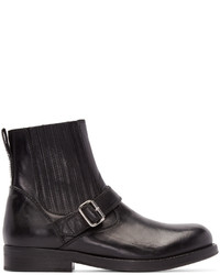 Diesel Black Gold Black Leather Buckle Boots