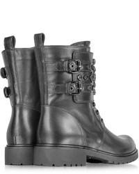 Loriblu Black Leather Combat Boot Wcrystal