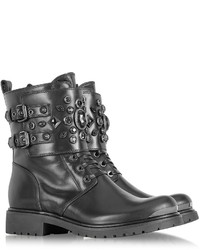 Loriblu Black Leather Combat Boot Wcrystal, $728 | Forzieri | Lookastic