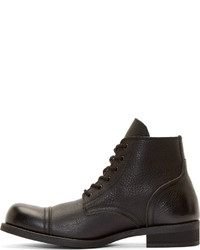 Yohji Yamamoto Black Leather Cropped Combat Boots