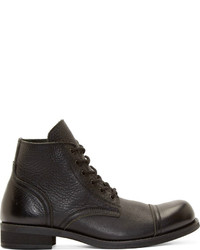 Yohji Yamamoto Black Leather Cropped Combat Boots