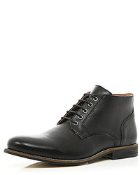 River Island Black Leather Formal Round Toe Boots