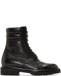 Saint Laurent Black Leather High Combat Boots