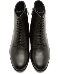 Jil Sander Navy Black Leather Lace Up Boots