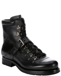 Prada Black Leather Lace Up Combat Boots