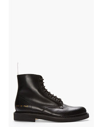 Common Projects Black Leather Lace Up Officers Boots
