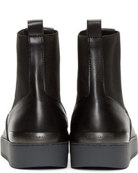 Calvin Klein Collection Black Leather Textile Gomma Boots