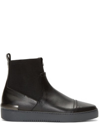 Calvin Klein Collection Black Leather Textile Gomma Boots