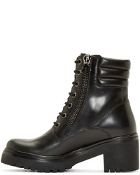 Moncler Black Leather Viviane Combat Boots