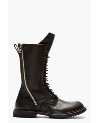 Rick Owens Black Leather Zipped Miltiary Boots