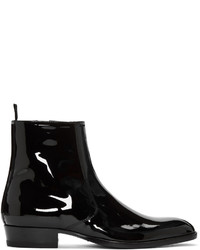 Saint Laurent Black Patent Leather Hedi Boots