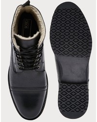 Asos Boots In Black Leather With Fleece Lining