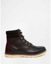 Asos Brand Boots In Black Leather With Hiker Styling
