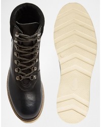 Asos Brand Boots In Black Leather With Hiker Styling