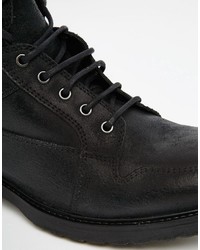 Asos Brand Boots In Black Leather With Suede Cuff Detailing
