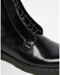 Asos Brand Boots In Black Leather With Wedge Sole