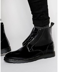 Asos Brand Boots In Black Leather With Wedge Sole