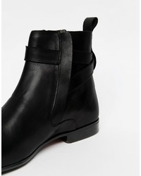 Asos Brand Boots In Black Polish Leather With Buckle Strap
