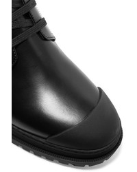 Burberry Buckled Glossed Leather Boots Black