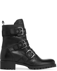 Prada Buckled Leather Boots Black