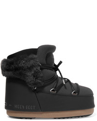 Moon Boot Buzz Faux Fur Trimmed Neoprene And Faux Leather Snow Boots Black