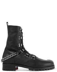 Christian Louboutin Chain Trimmed Leather Boots Black