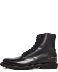 Common Projects Combat Leather Boots In Black