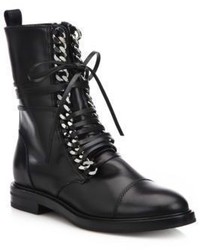 Casadei Curb Chain Lace Up Leather Combat Boots