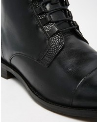 Asos Derby Boots In Black Leather With Looped Laces
