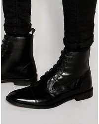 Asos Derby Boots In Black Leather With Looped Laces