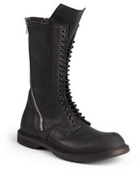 Rick Owens Double Zip Mid Calf Leather Combat Boots