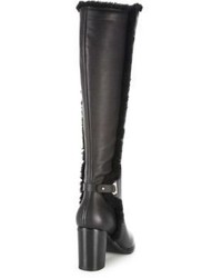 Salvatore Ferragamo Fred Tall Shearling Trimmed Leather Block Heel Boots