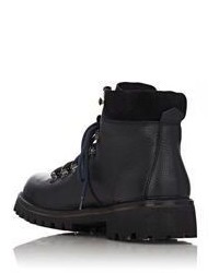 Barneys New York Grained Leather Hiking Boots Black