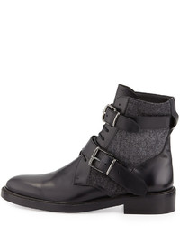 Burberry Haldworth Leather Wool Combat Boot Black