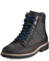 Original Penguin Hiker Mixed Media Leather Lace Up Boot Black