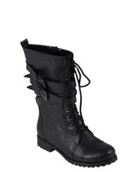 Journee Collection Wrap Buckle Detail Combat Boots Black 9