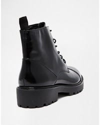 Vagabond Kenova Lace Black Polished Ankle Boots, $180 | Asos | Lookastic
