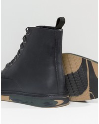 Asos Lace Up Boots In Black Leather With Camo Sole