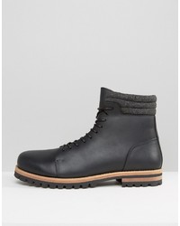 Asos Lace Up Boots In Black Leather With Cleated Heavy Sole