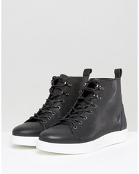 Asos Lace Up Boots In Black Leather With Contrast Sole