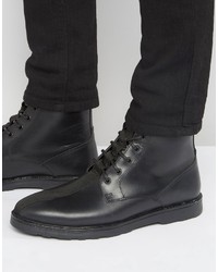 Asos Lace Up Boots In Black Leather With Military Tape Detail
