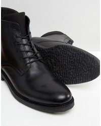 Asos Lace Up Boots In Black Leather With Neoprene Cuff
