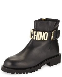 Moschino Leather Combat Boot Wlogo Lettering
