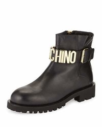 Moschino Leather Combat Boot Wlogo Lettering