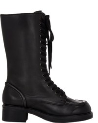 Jil Sander Navy Leather Combat Boots Black