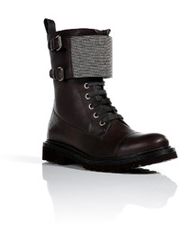 Brunello Cucinelli Leather Lace Up Boots With Embellished Strap