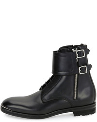 Alexander McQueen Leather Lace Up Monk Strap Boots Black