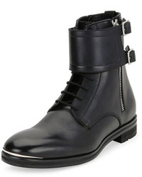 Alexander McQueen Leather Lace Up Monk Strap Boots Black
