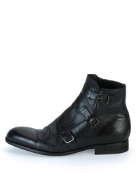 Alexander McQueen Monk Strap Leather Boot Black